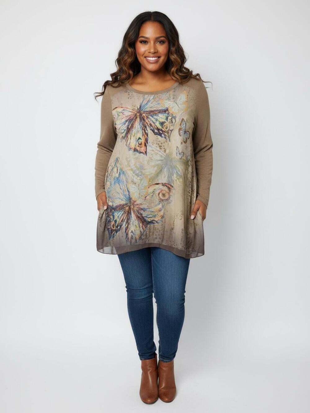 Closet Cult XL Butterfly Print Long Sleeve Tunic Top